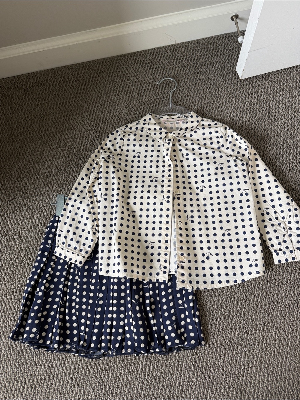Bonpoint Navy and Cream Polka Dot Matching Set